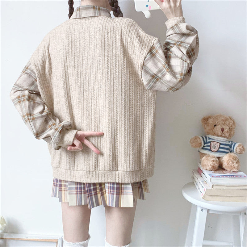 CUTE BEAR SWEATER SHIRT STITCHING FAKE TWO PIECES UB3402
