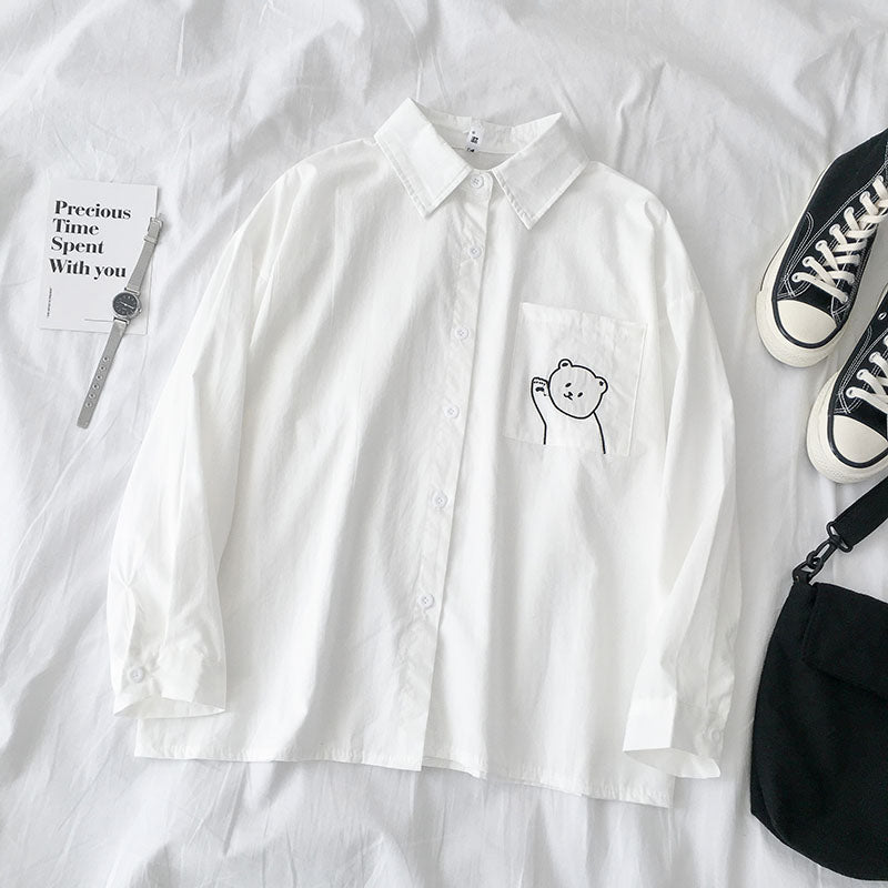 "HARAJUKU BEAR TIE WHITE" SHIRT Y031602