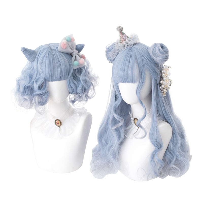"BLUE GRADIENT LONG / SHORT CURLY" WIG D041609