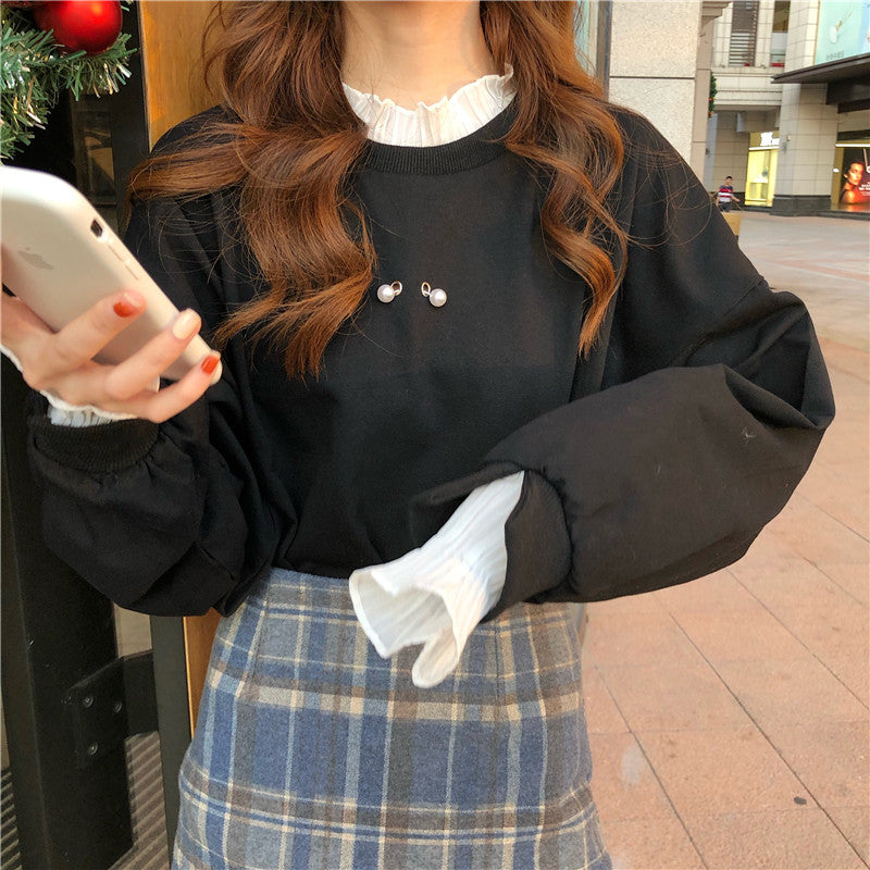 RED/BLACK BEADED LONG SLEEVE PULLOVER UB3363