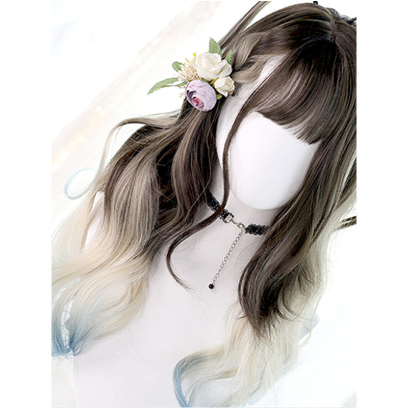 GRADIENT GRAY BLUE LONG CURLY LOLITA WIG UB2617