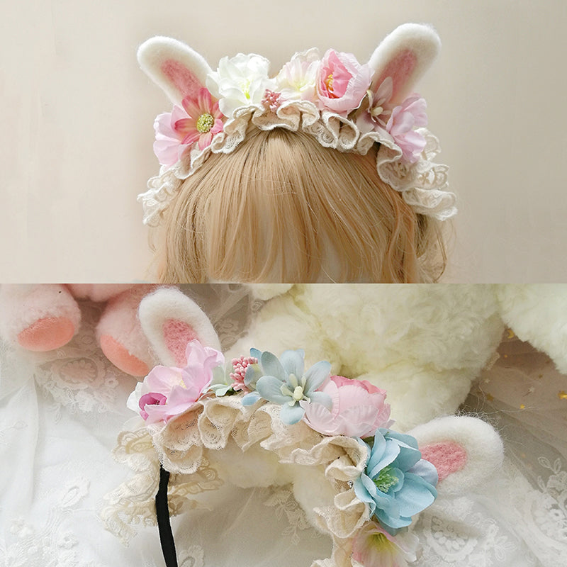 Cute Lolita Flower Bunny Ears Headband UB95846