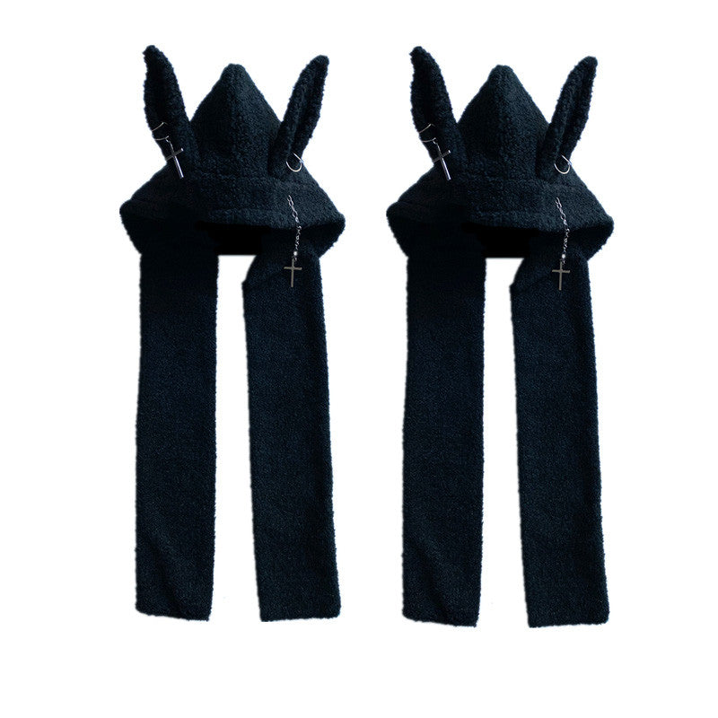 Chain Long Lamb Fur Rabbit Ear Hat Scarf ER5754