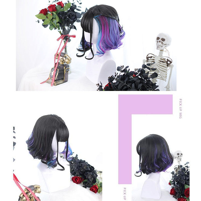 "BLACK PURPLE BLUE" CURLY SHORT WIG Y020814