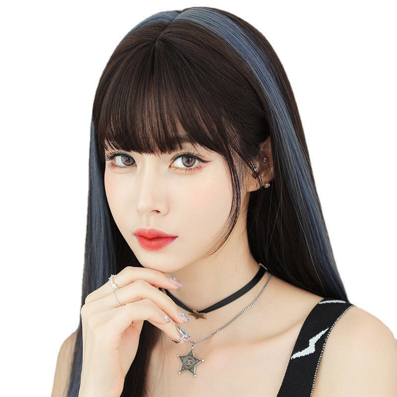 AIR BANGS SMOG BLUE HIGHLIGHTING LONG STRAIGHT WIG UB2583