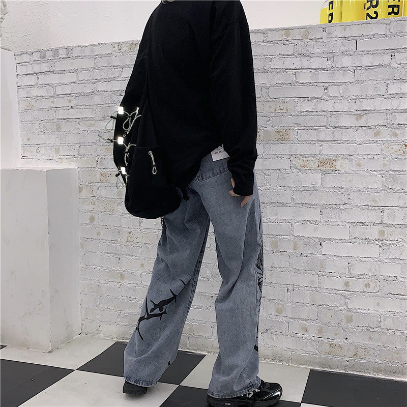 Retro Chain Blue Gray Denim Pants ER5826