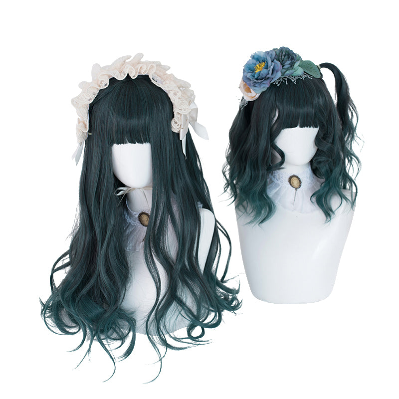 "DARK GREEN GRADIENT CURLY" LONG WIG D041509