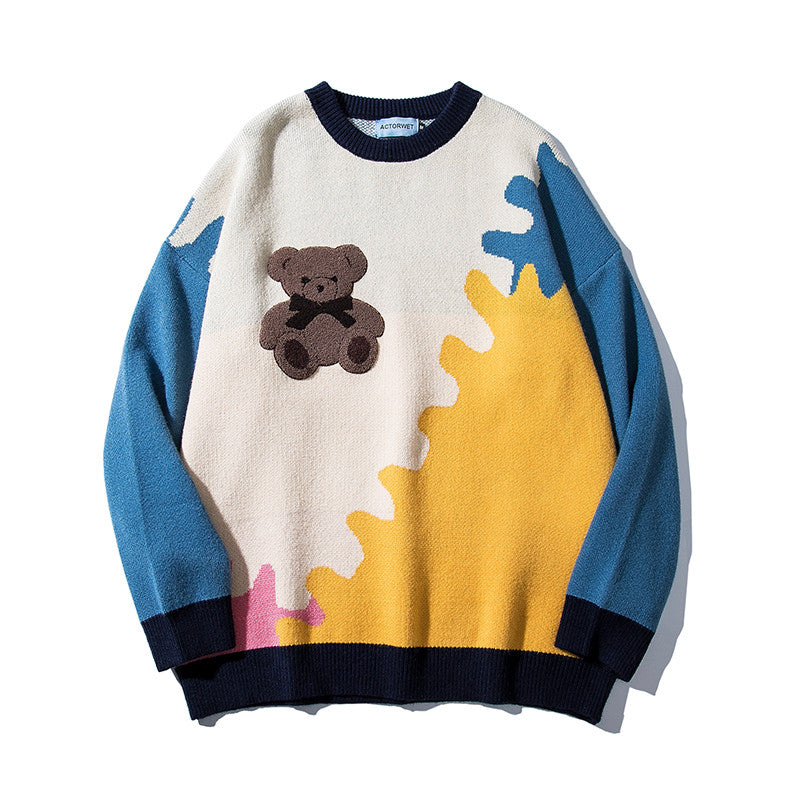 CUTE BEAR FASHION COLOR PULLOVER COUPLE SWEATER UB3439
