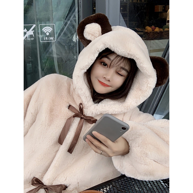 Bear ears winter lamb plush cute jacket UB3498