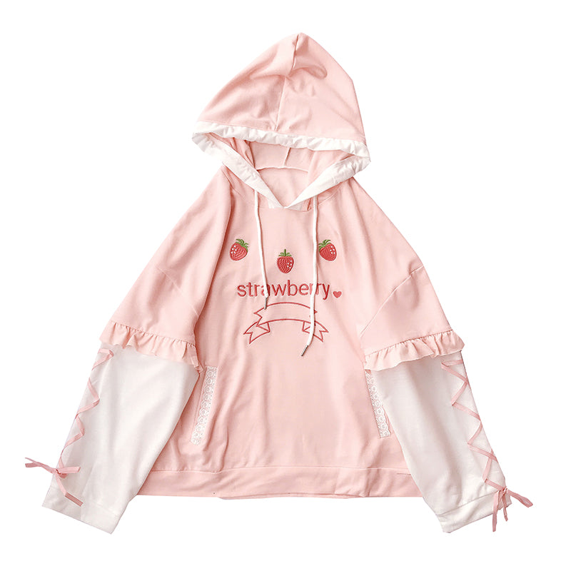 "CUTE STRAWBERRY EMBROIDERY" HOODED N050703
