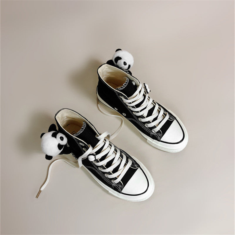 CUTE PANDA BLACK HIGH TOP CANVAS SHOES UB3376