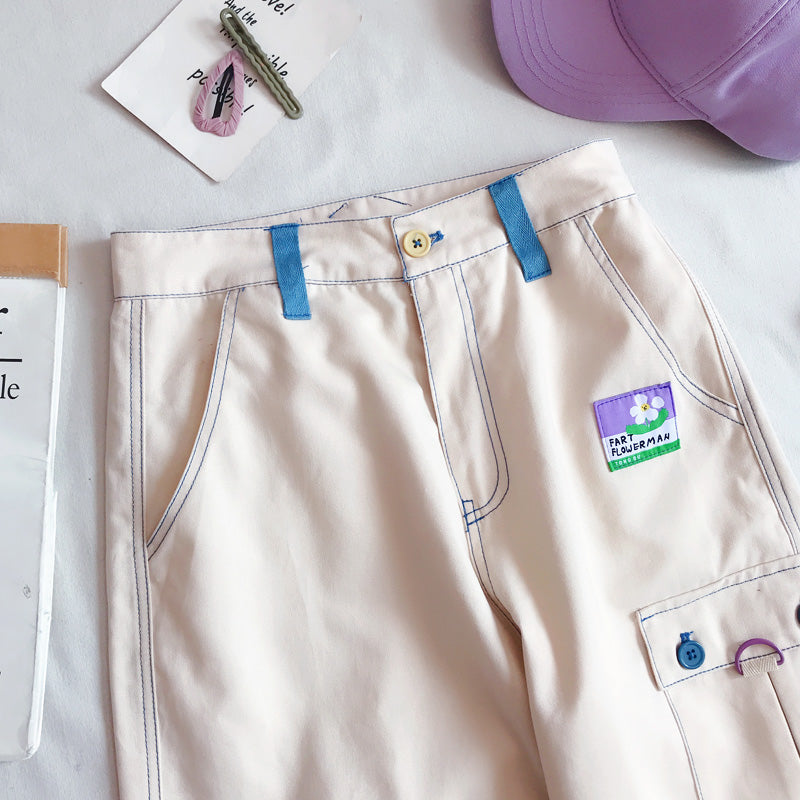 POCKET PATCH KAWAII CUTE STRAIGHT PANTS K060106