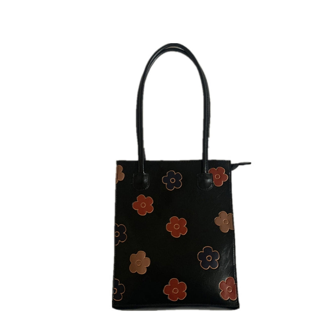 "BLACK VINTAGE FLOWER PRINT LEATHER" BAG UB2419
