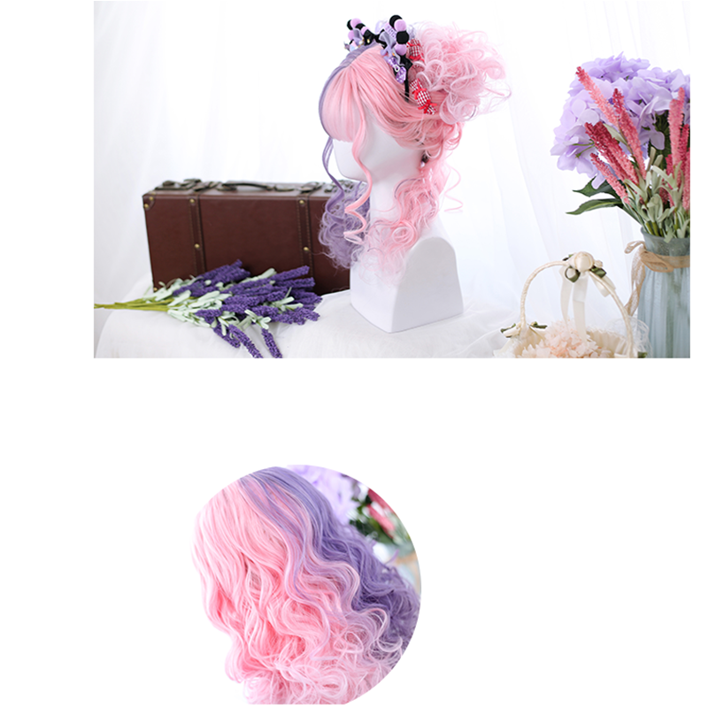 "CUTE HALF PINK HALF PURPLE" LITTLE CURLY WIG Y021616