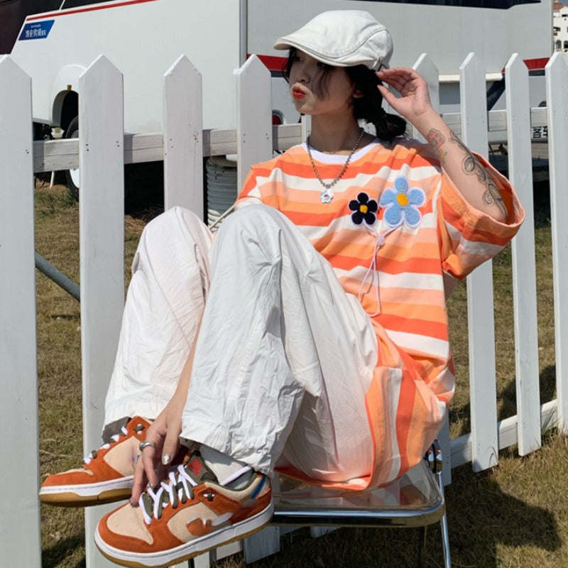 "Floral Striped Short-sleeved" T-shirt H032603