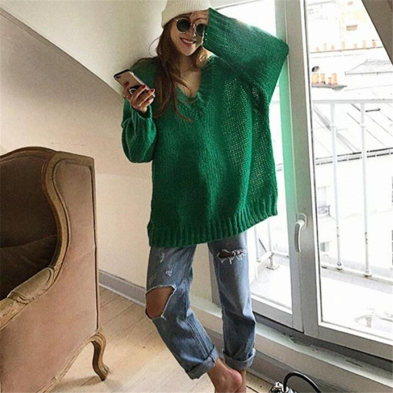 V Neck Hollow Loose Sweater ER5844
