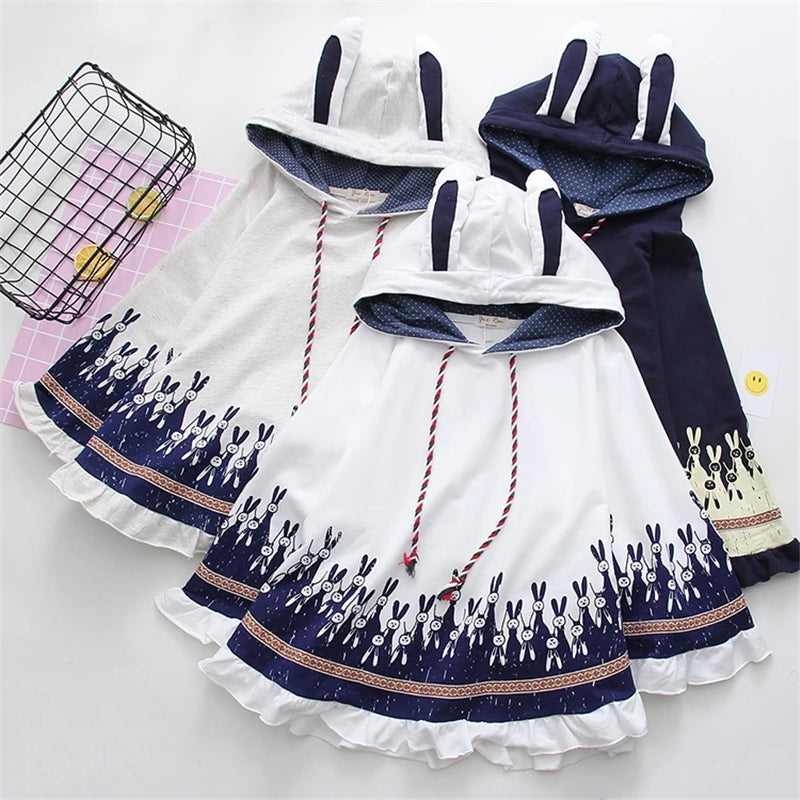 "WHITE/GREY/NAVY KAWAII BUNNY EARS" HOODIE CLOAK K100311