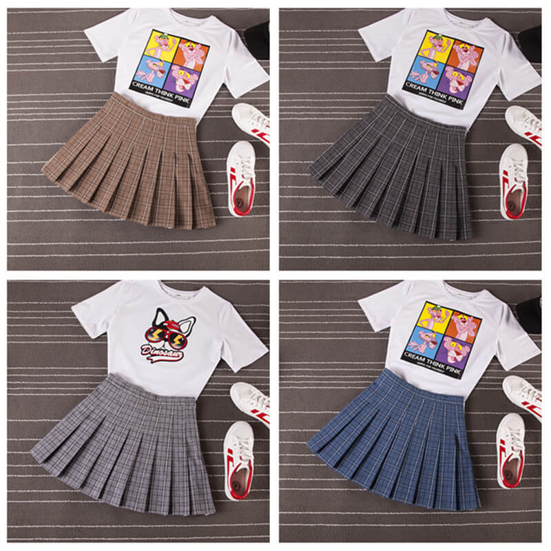 "CHIC PLAID" PLEATED SKIRT K052606