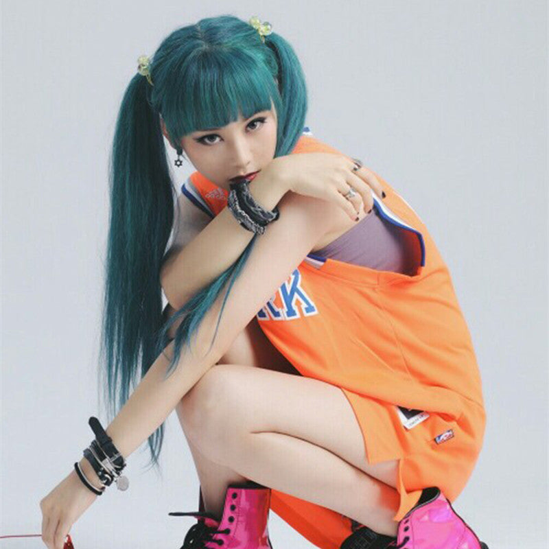 BLUE-GREEN LONG STRAIGHT WIG K071712