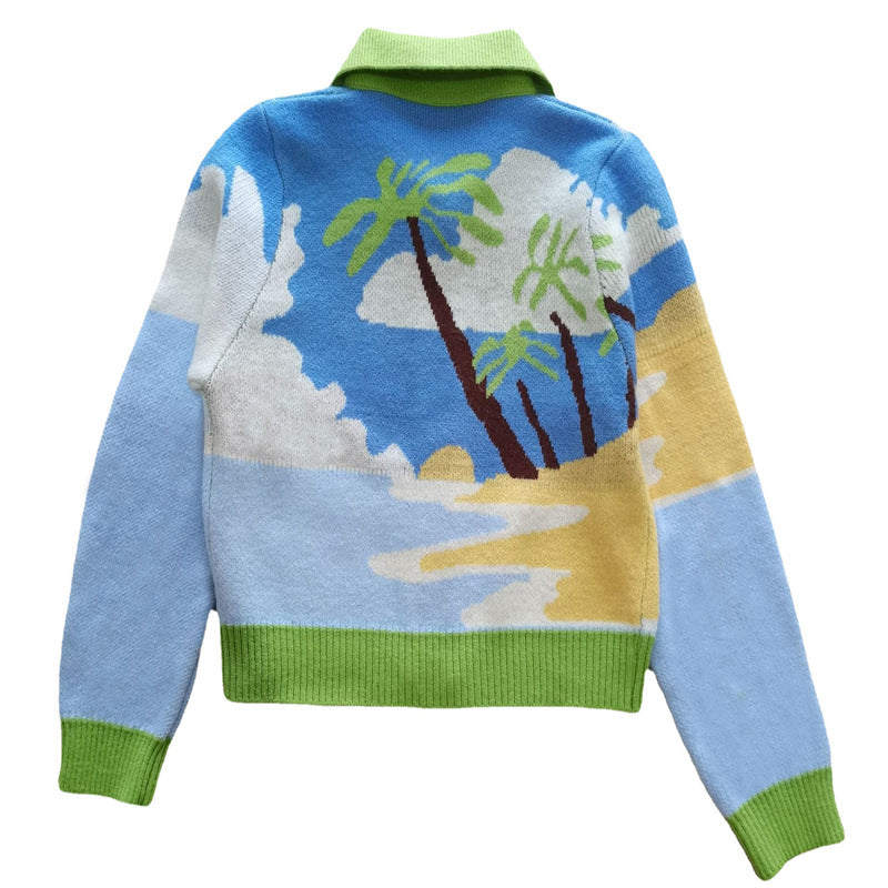 COCONUT PALM JACQUARD LAPEL SWEATER UB2719