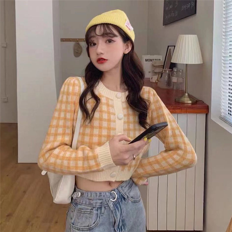 BRIGHT COLOR CHIC PLAID KNITTED SWEATERS UB2711