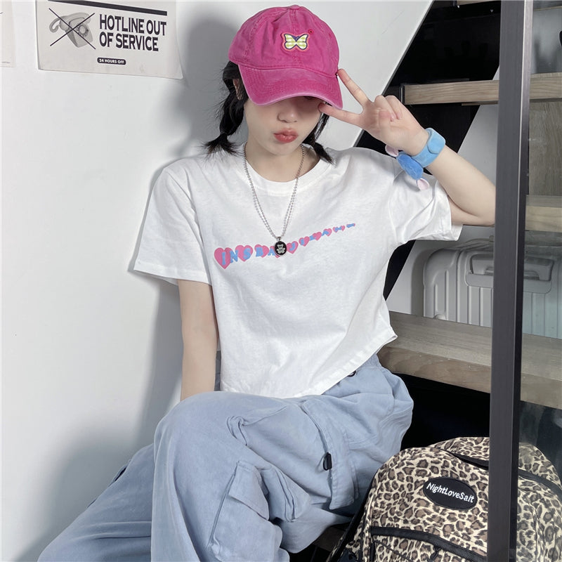 BLACK/WHITE LOVE PRINTED IRREGULAR CROP TOP UB2699