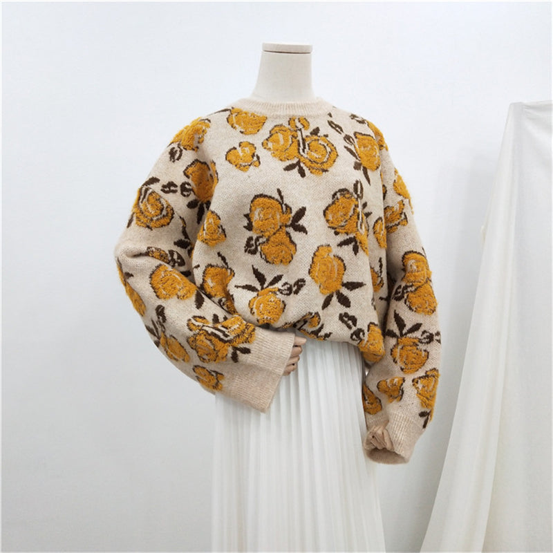 LAZY RETRO ROSE JACQUARD SWEATER UB2714