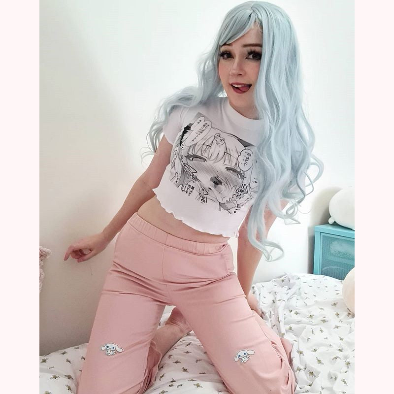 "CUTE LACE ELASTIC WAIST" CASUAL PANTS Y041107