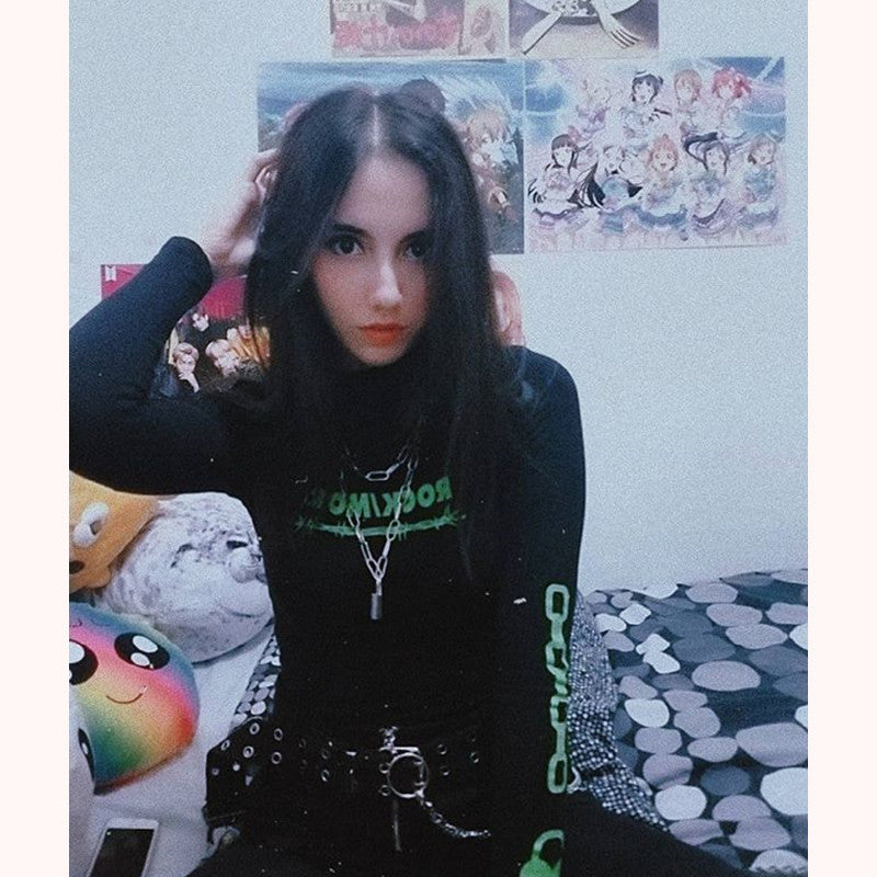 “ROCK MORE” HIGH COLLAR T-SHIRT W102713