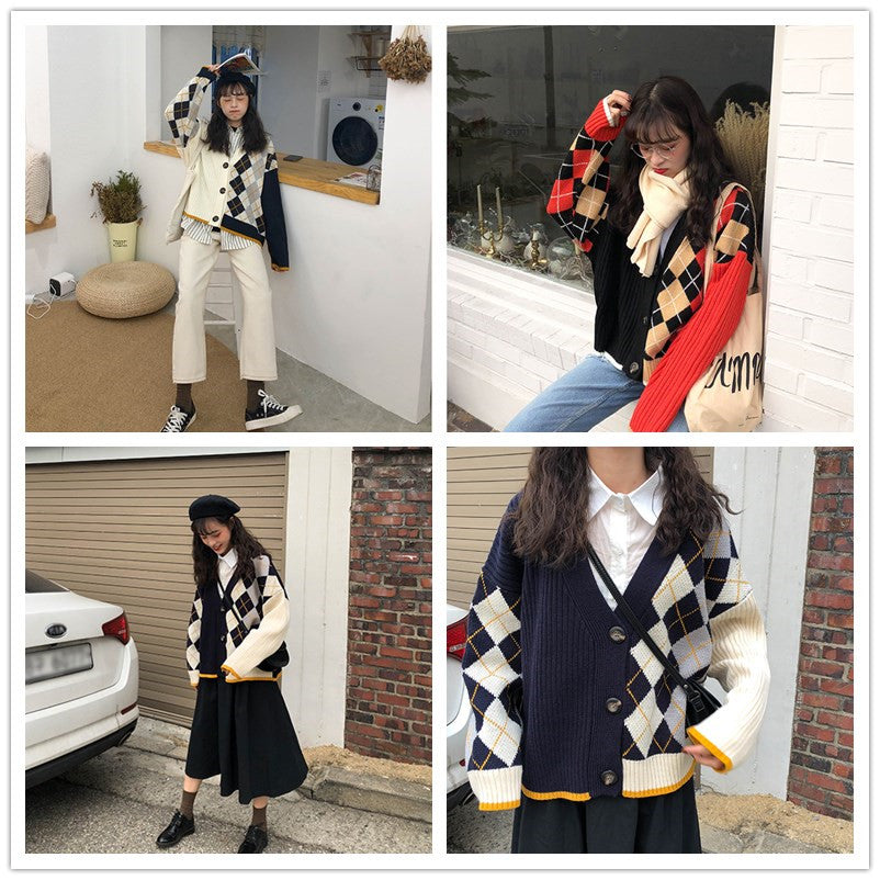 "COLOR BLOCK GEOMETRIC PATTERN" SWEATER Y010803