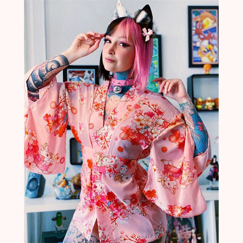 "Sakura Floral Vintage Print" Japanese Kimono Lingerie Y042118