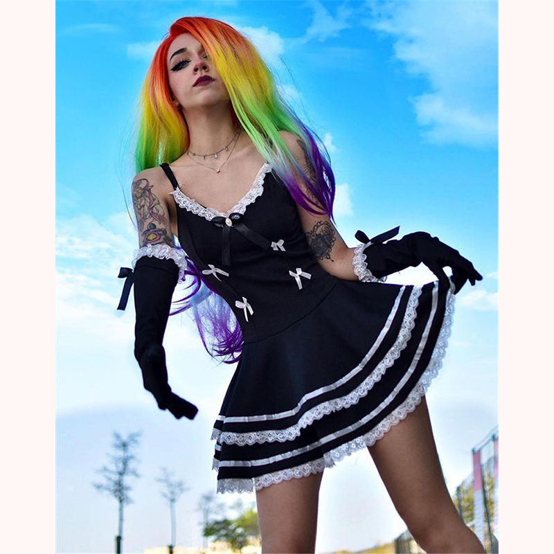 "SEXY SUSPENDER" BLACK DRESS NIGHTDRESS D042028