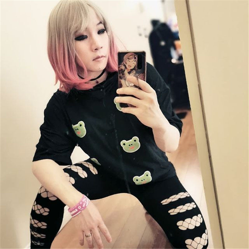 "BLACK STRETCH MESH RIPPED" LEGGINGS N042704