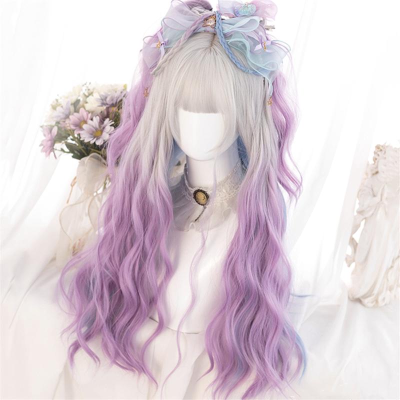 Lolita Gray white Blue Purple Gradient Wig UB2410