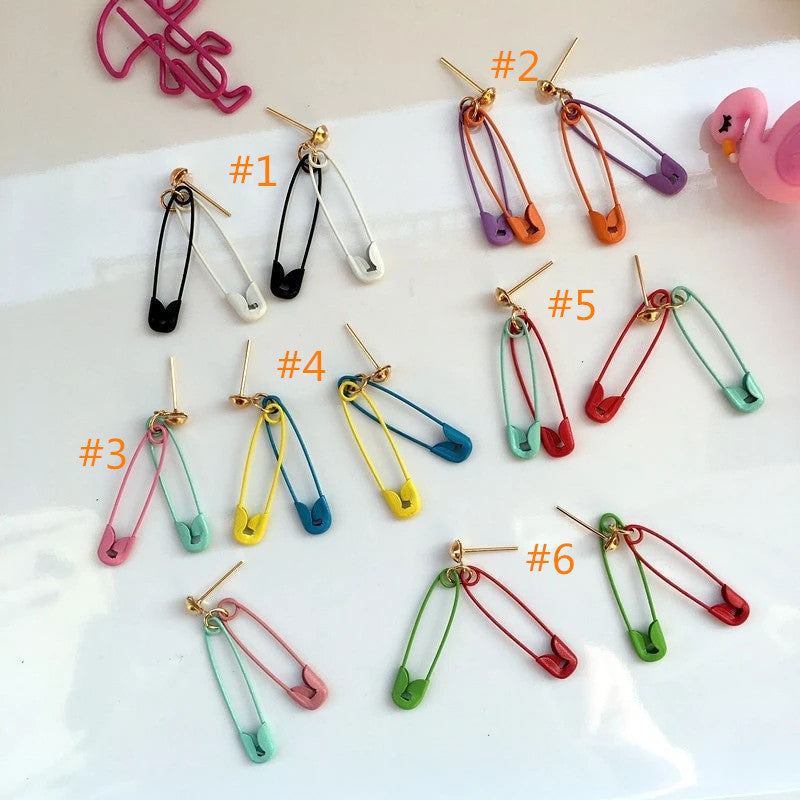 "CANDY-COLORED SAFETY PIN" EARRINGS D042305