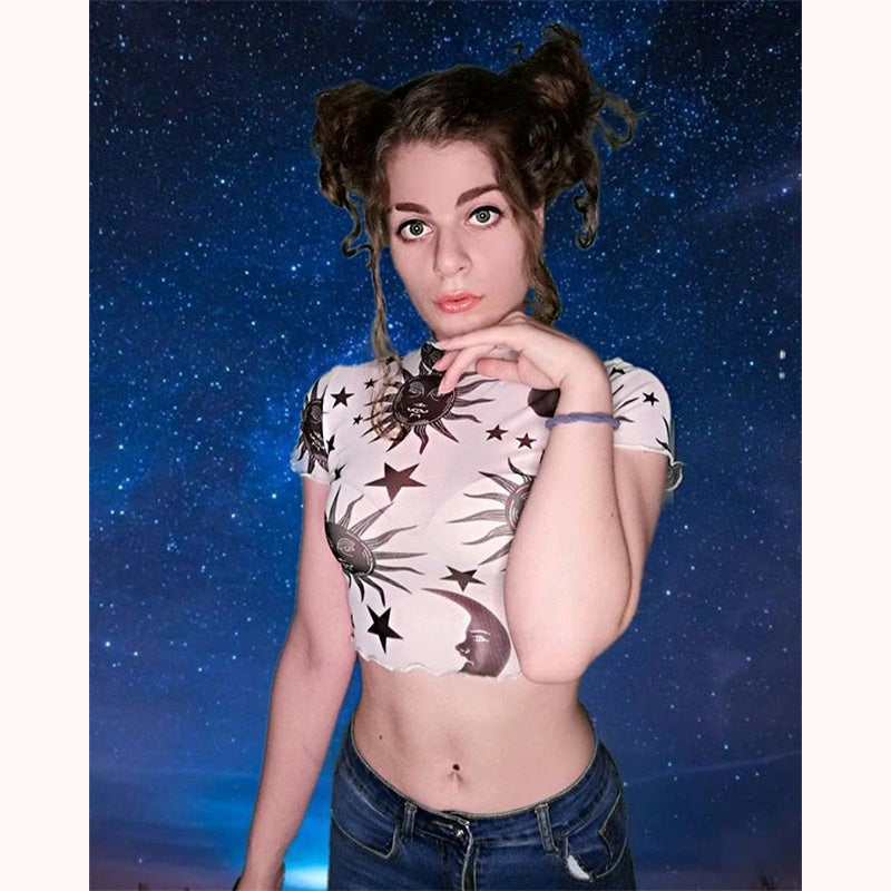 "SUN MOON STAR " MESH T-SHIRT K052101