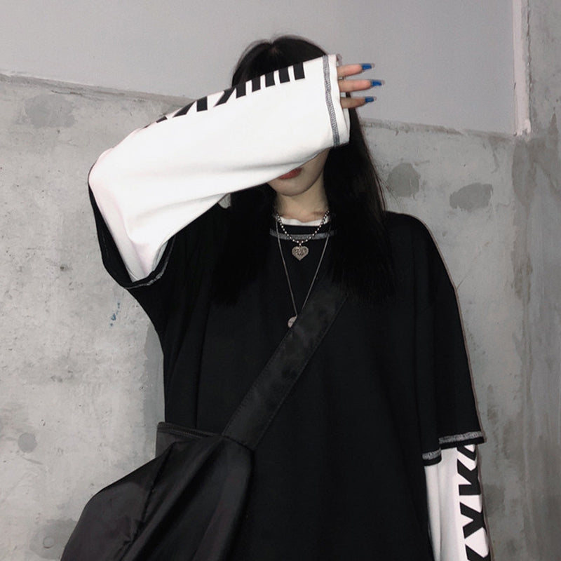 “STITCHING T-SHIRT” FAKE TWO PIECES W102606