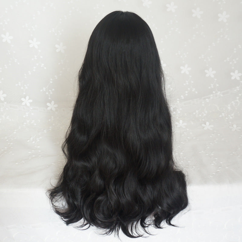 "BLACK WAVY AIR BANGS" LONG CURLY HAIR WIG S033103