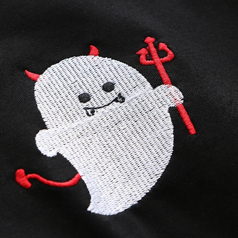 "CUTE EMBROIDERED LITTLE DEVIL" LONG SLEEVE HOODIE K102203