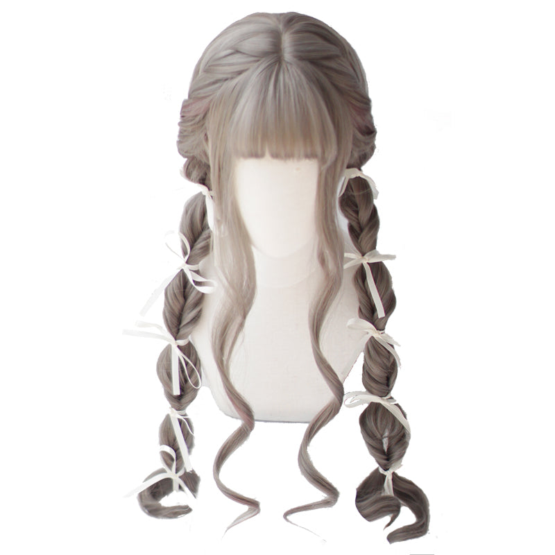 "AOKI LINEN GREY PINK LONG CURLY" WIG N122806