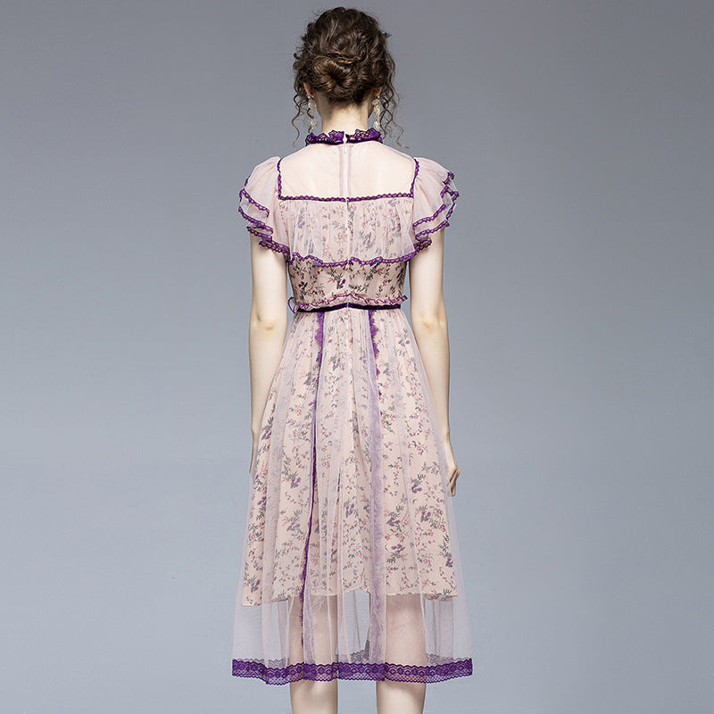 "PURPLE FLORAL LACE MESH" DRESS N040601