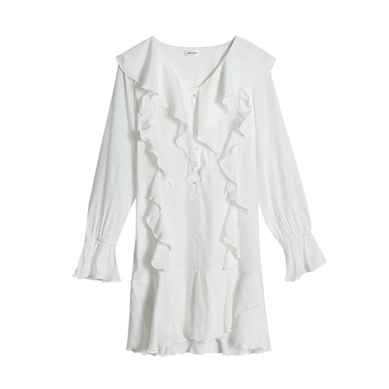 "RUFFLED DOLL COLLAR WHITE" DRESS N092308