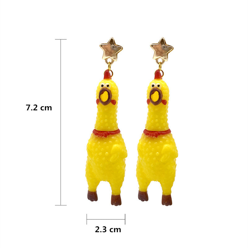 "FUNNY SCREAMING CHICKEN" EARRINGS/EAR CLIPS N031006