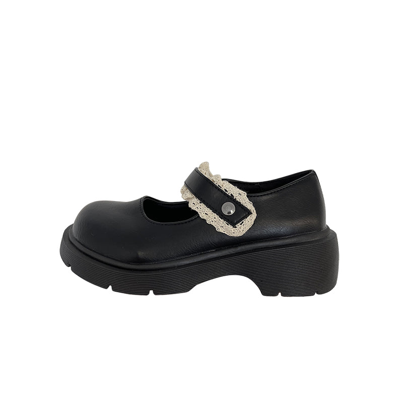 LOLITA CUTE LACE BLACK LEATHER SHOES UB2755