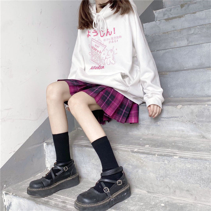 BLACK/WHITE CUTE PRINT LONG SLEEVE HOODIE UB2825