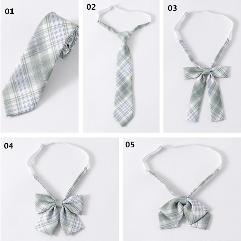 "JK LIGHT GREEN GRID" PLEATED SKIRT / TIE N073014