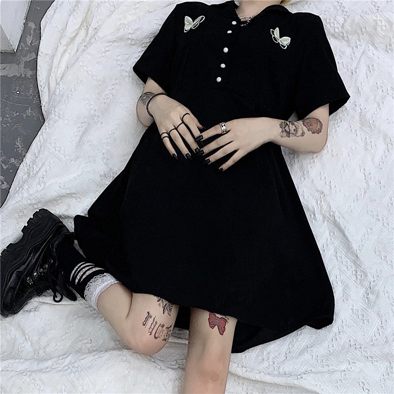 "BUTTERFLY EMBROIDERY BLACK" DRESS N081802