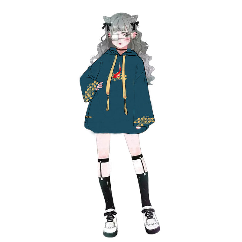 "CARP EMBROIDERED TASSEL" HOODIE N110602