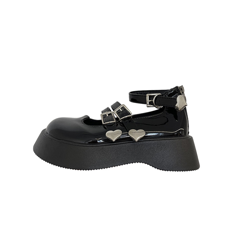JK BLACK HEART BUCKLE PLATFORM SHOES UB2753