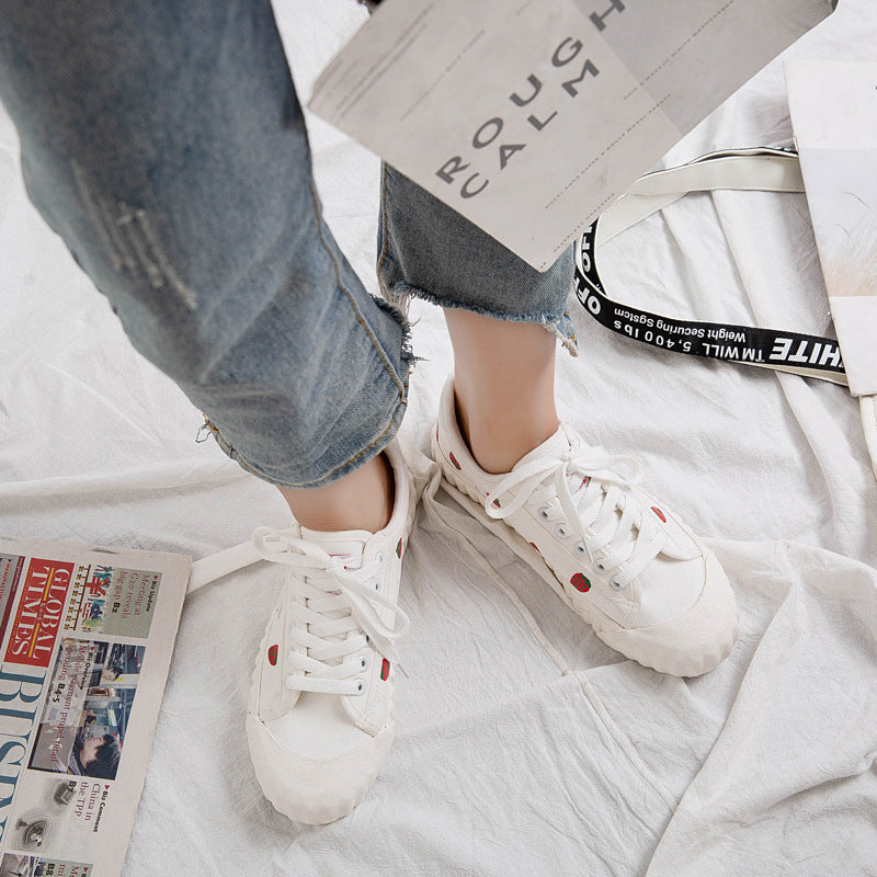 WHITE STRAWBERRY PRINT CANVAS SHOES UB2501
